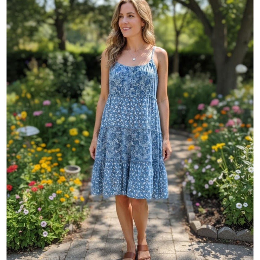 Lucky Brand Blue Floral Midi Dress